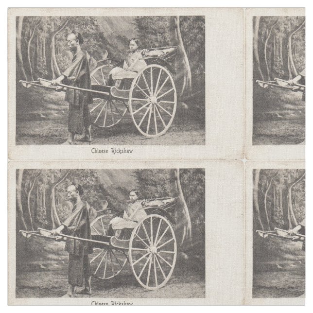 Vintage Kinesiskt Rickshaw Photo Postcard 1905 Tyg (Närbild)