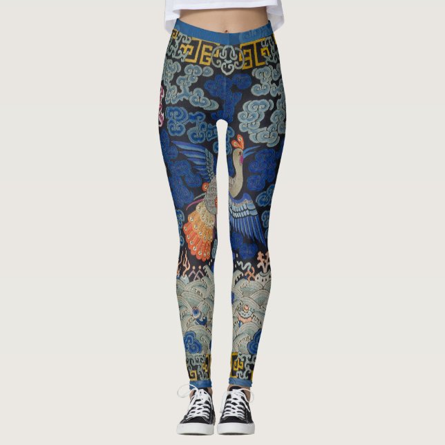 Vintage kinesiskt trankransmönster: Imperialblått Leggings (Framsida)