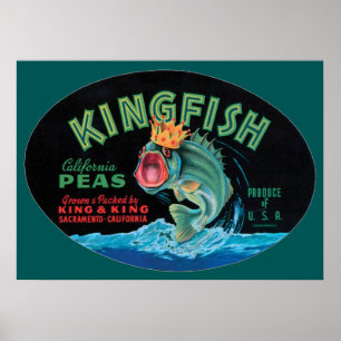Vintage Kingfish Peas Låda-etikett Poster