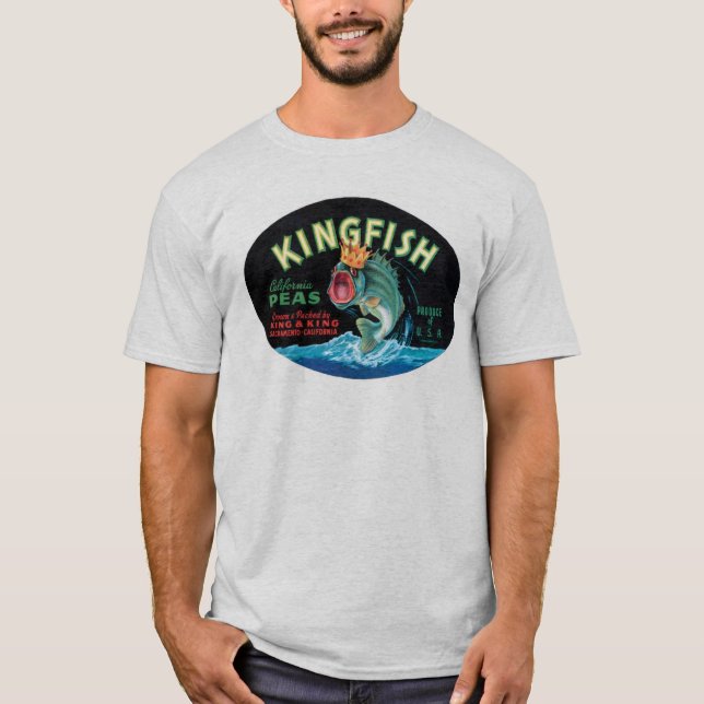 Vintage Kingfish Peas Låda-etikett T-shirt (Framsida)