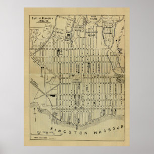 Vintage Kingston Jamaica Karta (1914) Poster