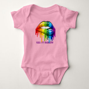 Vintage Kiss Min regnbåge Läppar Baby Bodydräkt T Shirt