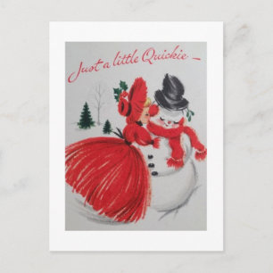 Vintage Kissing A Snögubbe Vykort