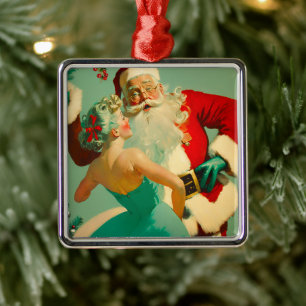 Vintage "Kissing Jultomten" Blå jul Julgransprydnad Metall