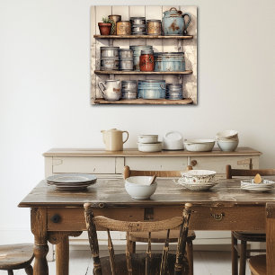 Vintage Kitchen Shelf Tins Burk Coffee Pot Pitcher Poster