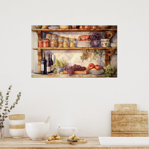 Vintage Kitchen Shelf Vin Flaskor Mason Burk Poster
