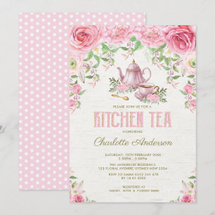 Vintage Kitchen Tea Rosa Blommigt Ro Shower Inbjudningar