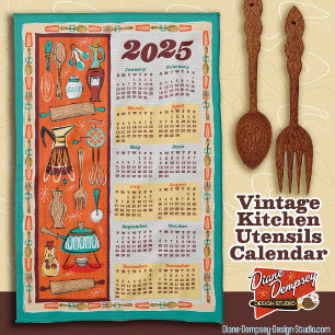 Vintage Kitchen Utensils Calendar Towel Kökshandduk