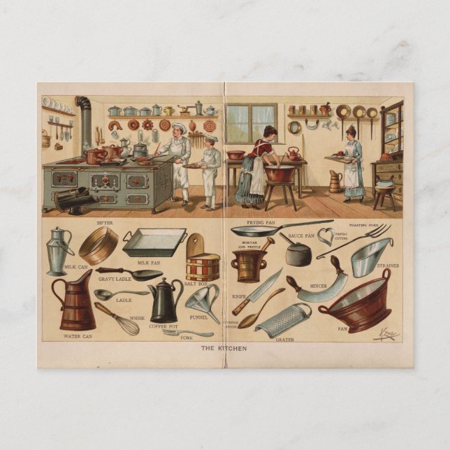 Vintage Kitchenware Illustration Vykort (Framsida)