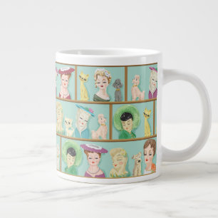 Vintage Kitsch Dam Head Vas med katter och Hundar Jumbo Mugg