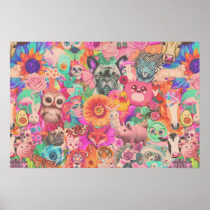 Vintage Kitschy Collage Decoupage Papper Poster