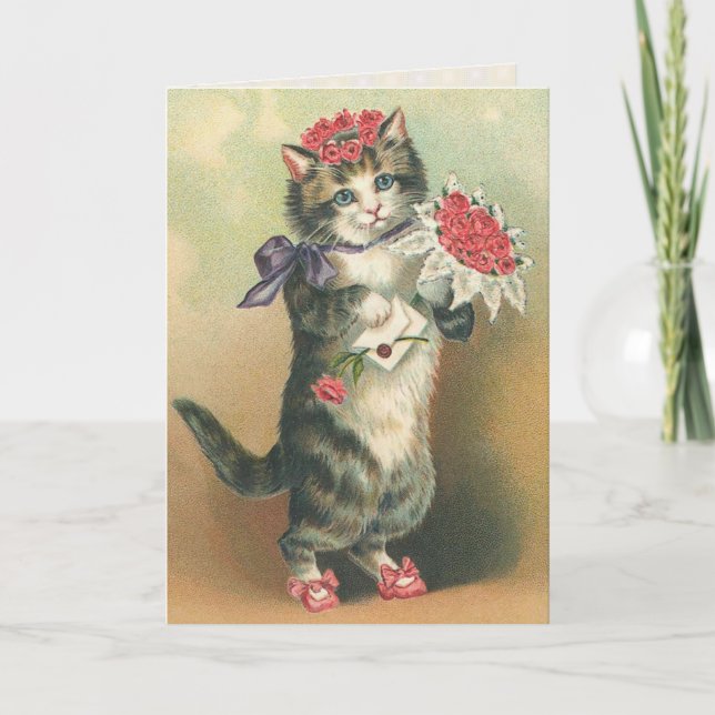 Vintage Kitten Birthday Card Kort (Framsida)