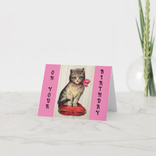 Vintage Kitten Birthday Greeting Card Kort