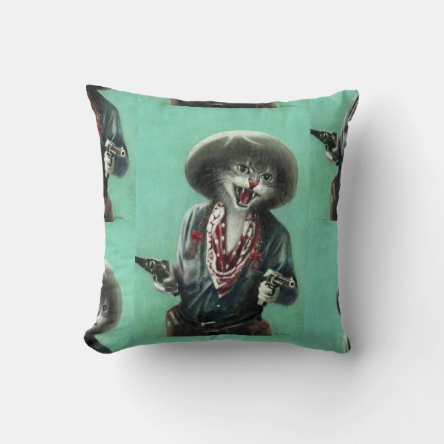 Vintage Kitten Cowgirl Cushion Kudde (Framsida)