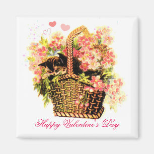 Vintage Kitten i Basket Magnet
