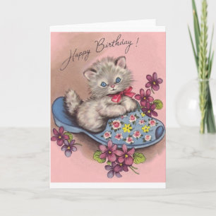 Vintage Kitten i bildskärmskort Kort