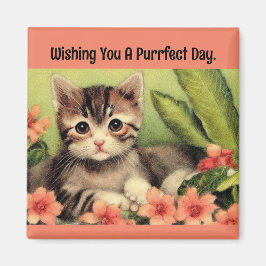 Vintage Kitten i Flowers Magnet