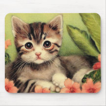 Vintage Kitten i Flowers Mousepad