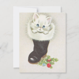 Vintage Kitten i julklapp Julkort