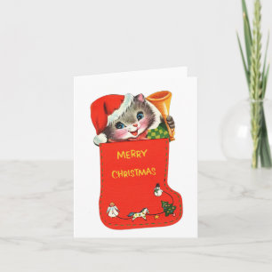 Vintage Kitten i julklapp Kort