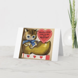 Vintage Kitten i träsket Alla hjärtans dagskort Helgkort