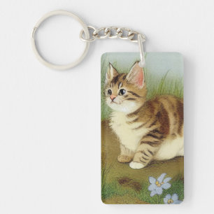 Vintage Kitten Illustration with Flowers