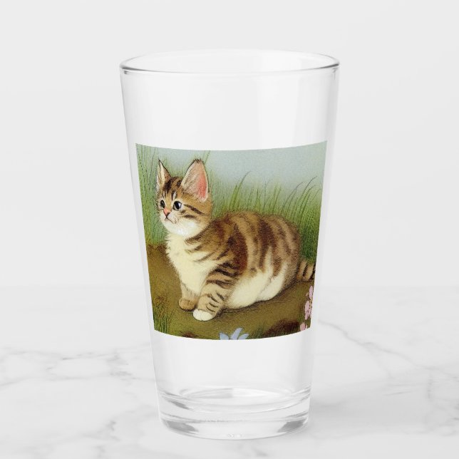 Vintage Kitten Illustration with Flowers Glaskopp (Framsida)