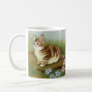 Vintage Kitten Illustration with Flowers Kaffemugg