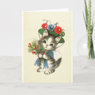 Vintage Kitten Jul Greeting Card Helgkort