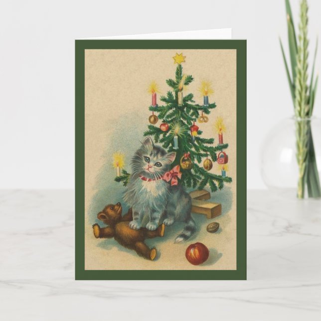 Vintage Kitten Jul Greeting Card Helgkort (Framsida)