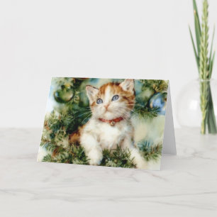 Vintage Kitten-julanteckningskort Helgkort