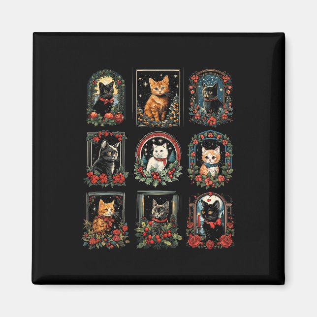 Vintage Kitten-julklappar Magnet (Framsidan)