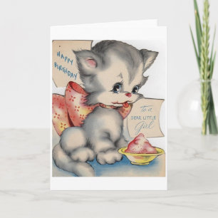 Vintage Kitten Kära Little Girl Birthday Card Kort
