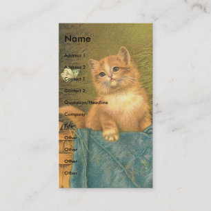 Vintage Kitten och Butterfly Visitkort