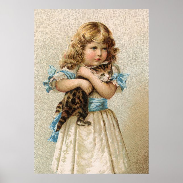 Vintage Kitten och Girl Poster (Framsidan)