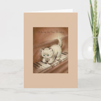 Vintage Kitten på Piano Birthday Greeting Card Kort