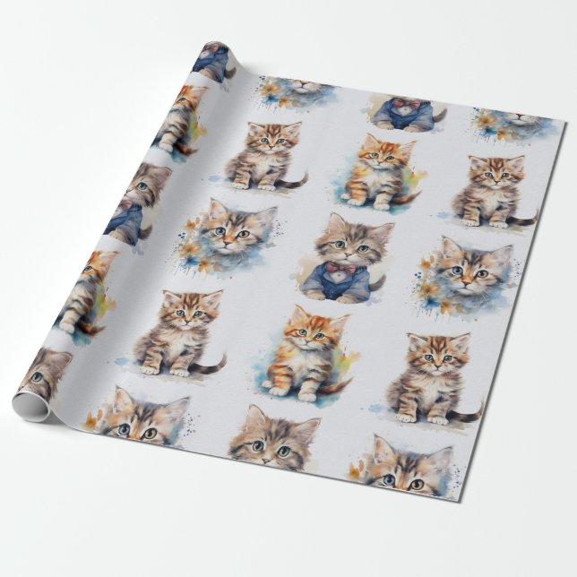 Vintage Kitten slår papper. Presentpapper (Utrullad)