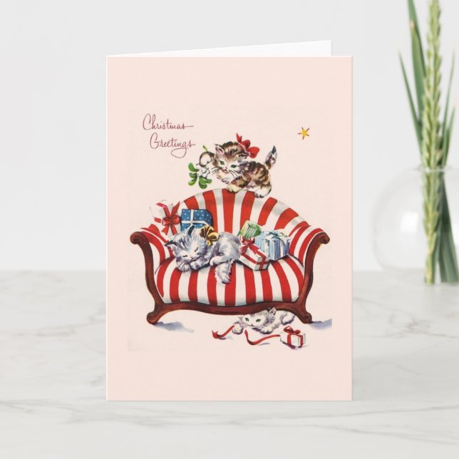 Vintage Kittens julhälsningskort Helgkort (Framsida)