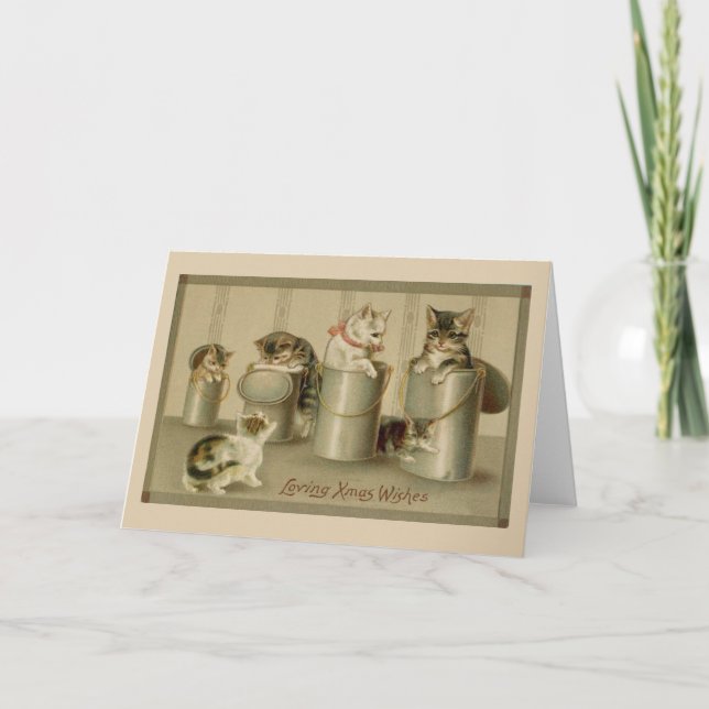 Vintage Kittens julhälsningskort Helgkort (Framsida)