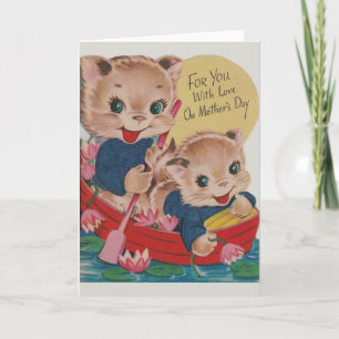 Vintage Kittens Mors dag-hälsningskort Kort