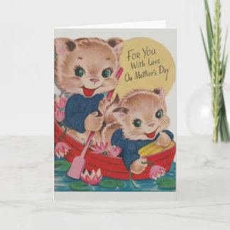 Vintage Kittens Mors dag-hälsningskort Kort