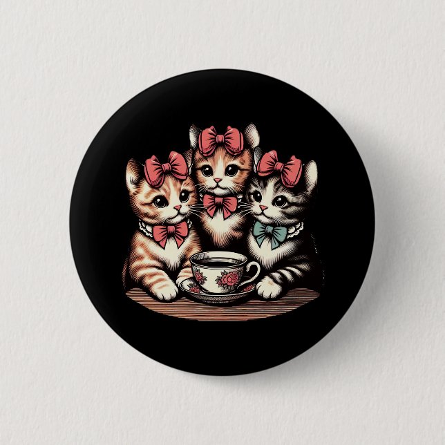 Vintage Kittens Tea Party Knapp (Framsida)
