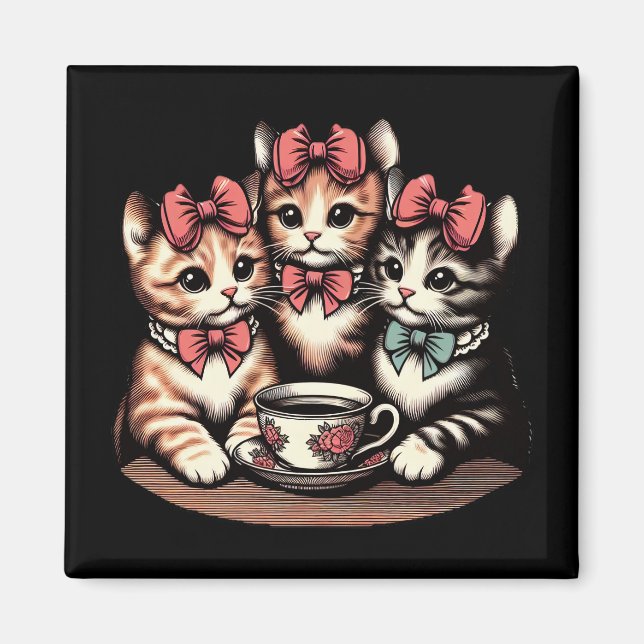 Vintage Kittens Tea Party Magnet (Framsidan)