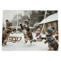 Vintage Kitties Snöbollskamp Stor presentpåse