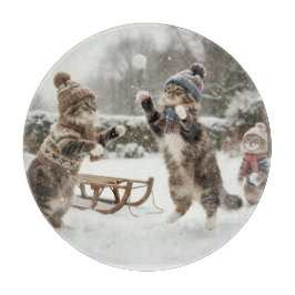 Vintage Kitties Snowball Fight Cutting Board