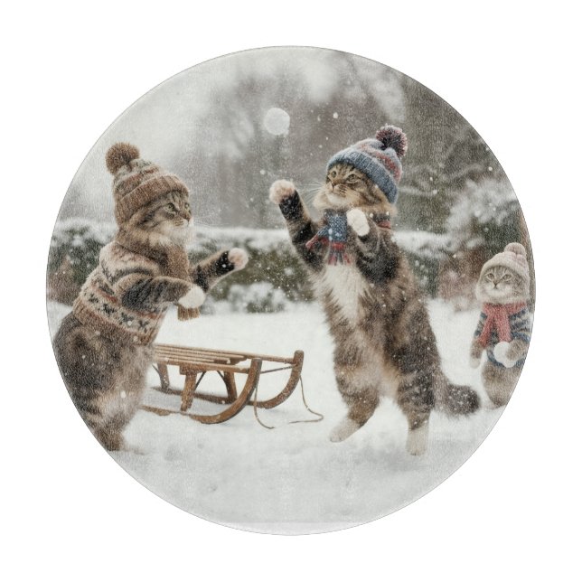 Vintage Kitties Snowball Fight Cutting Board (Framsidan)