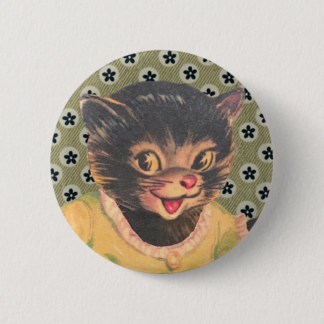 Vintage Kitty Cat Pin Old Pictures Knapp (Framsida)