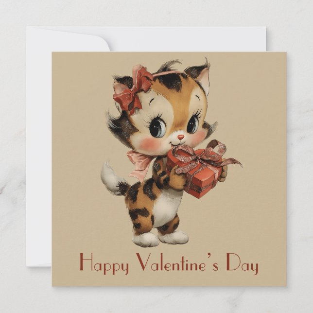 Vintage Kitty Charm Valentine`s Day Kort (Framsida)
