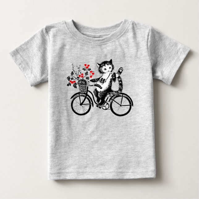 Vintage Kitty Ridning På En Cykel T Shirt (Framsida)