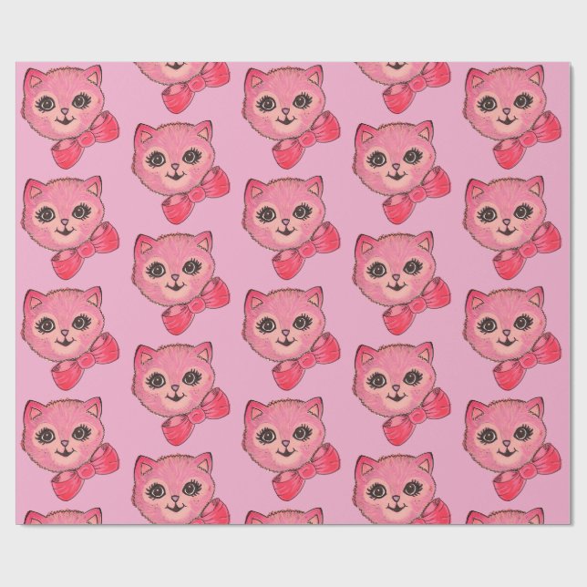 Vintage Kitty Rosa Inpackningspapper Presentpapper (Platt)